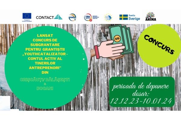 Concurs pentru programul de subgrantare în dezvoltarea afacerilor lansate în cadrul proiectului „YOUthCATalizator – contul activ al tinerilor antreprenori”