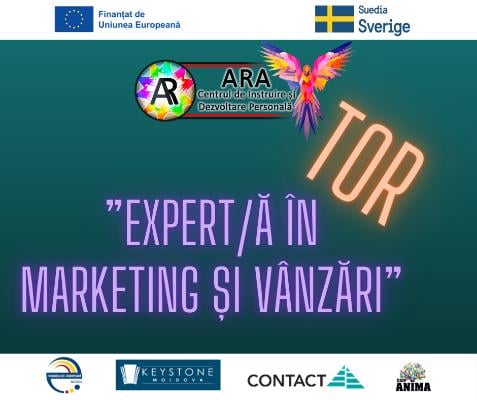 Concurs de selectare a unui Expert/e în marketing și vânzări pentru Serviciul „Animatorii ARA” din Întreprinderea socială ”TEAM ARA”